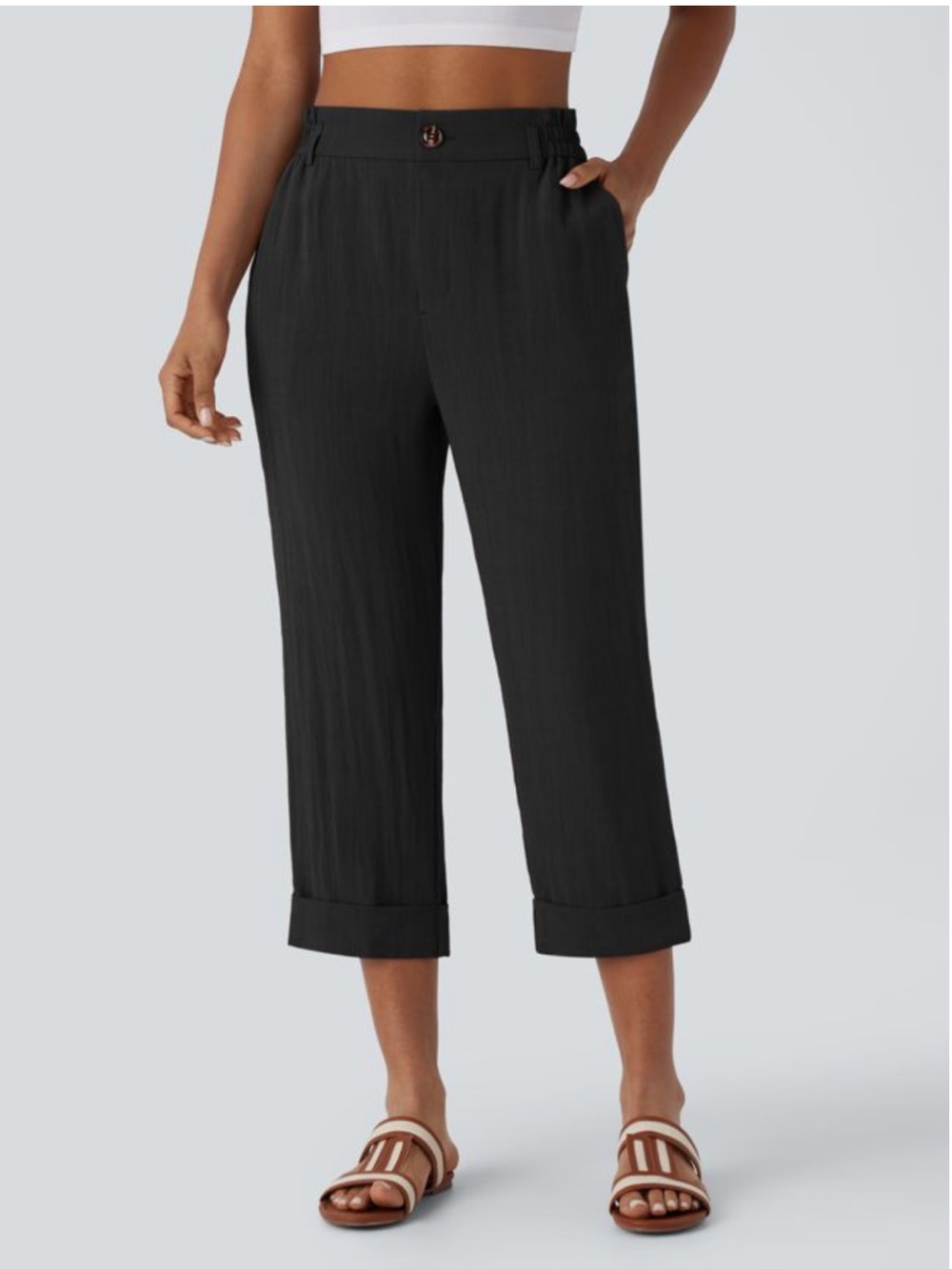 HALARA High Waisted Zipper Pocket Cropped Linen-Feel Pants Size XL